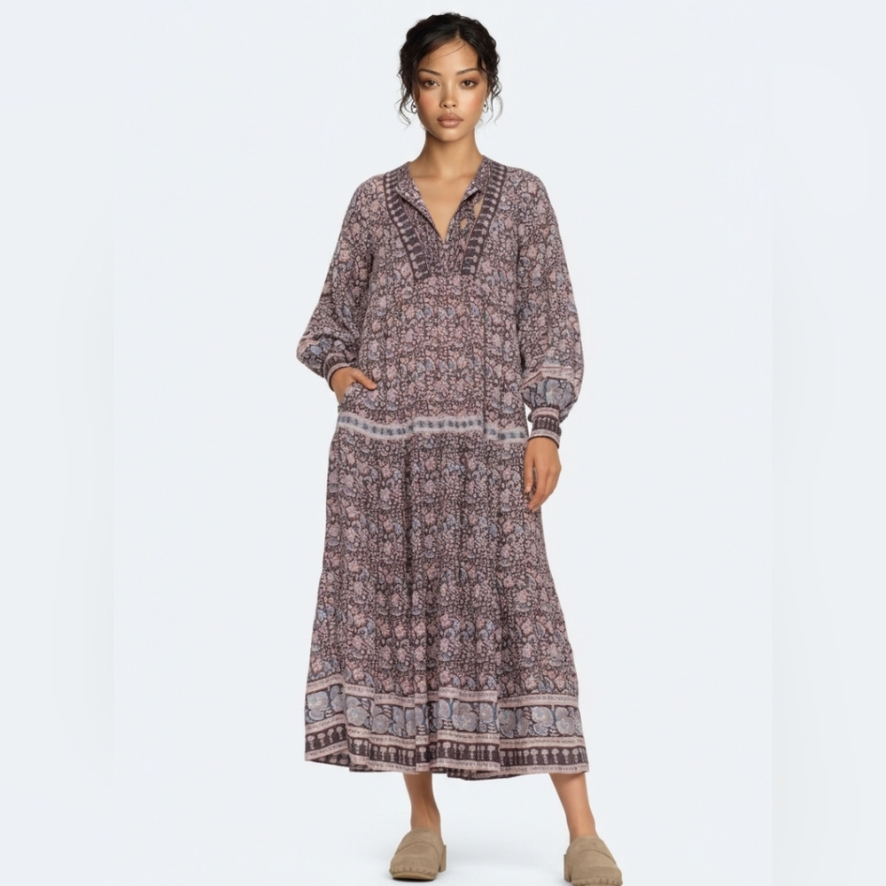 Sea New York Amaki Lilac Whimsical Cottagecore Bohemian Floral Maxi Dress L Bx22 - Picture 5 of 16